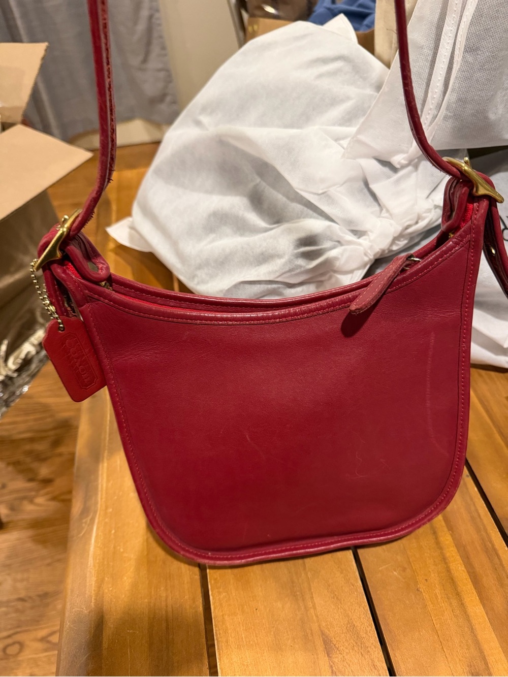Vintage Coach Janice Red Leather Small Crossbody Shoulder Bag